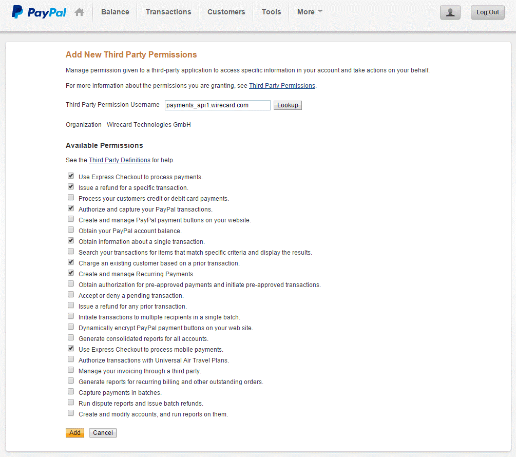 Paypal 3rdparty NewaccessDetail