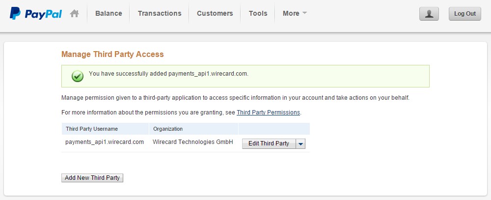 Paypal Manage3rdparty