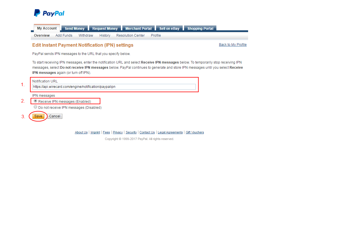 PayPal Set Notification URL